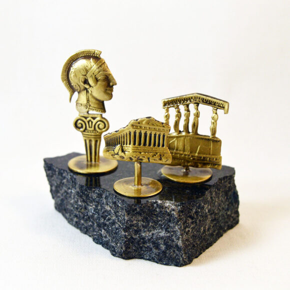 Athena & Karyatides & Parthenon - Marble base with bronze element (Paperweight)
