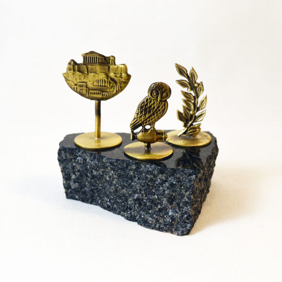 Acropolis & Owl & Olive branch - Marble base with bronze element (Paperweight)