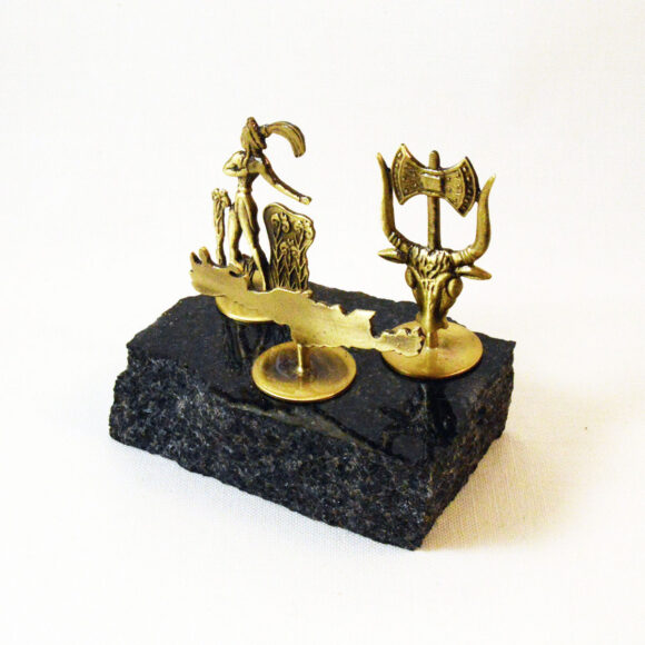 Map of Crete & Prince of Knossos & Minotaur - Marble base with bronze element (Paperweight)