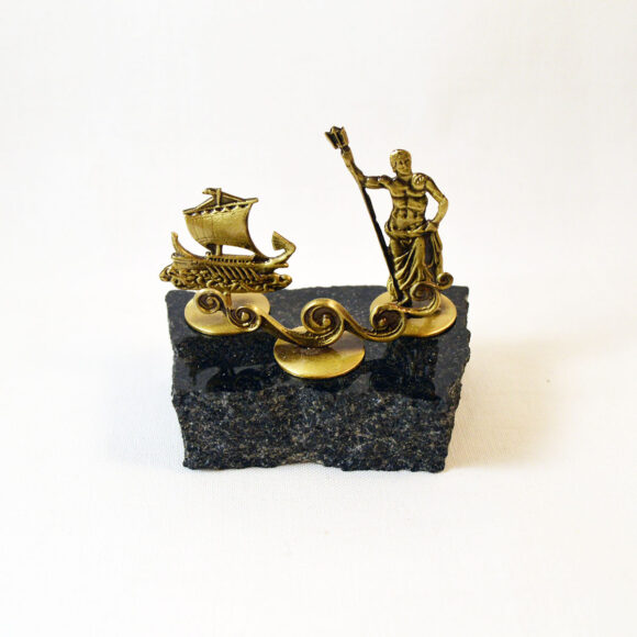 Trireme & Poseidon & sea wave - Marble base with bronze element (Paperweight)