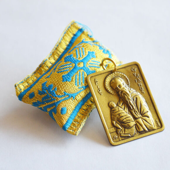 Talisman with St. Stylianos (light blue-gold)