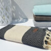 Black/Ecru Herringbone - Cotton Towel (Pestemal)