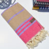 Beige/Fuchsia/Purple Stripes - Cotton Towel (Pestemal)