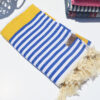Blue/Mustard Stripes - Cotton Towel (Pestemal)