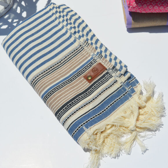 Blue/Beige Stripes - Cotton Towel (Pestemal)