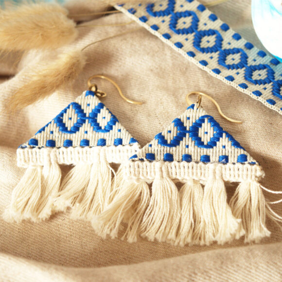 Boho Earrings (White & Blue)