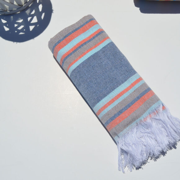 Denim Blue Stripes - Cotton Towel (Light Texture Pestemal)