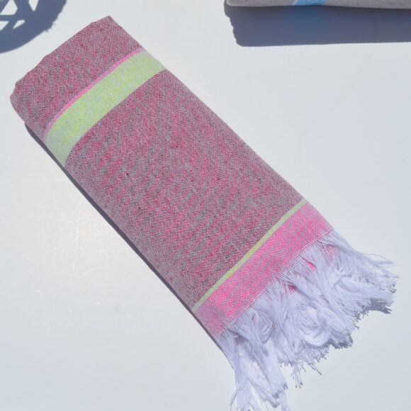 Maroon Stripes - Cotton Towel (Light Texture Pestemal)